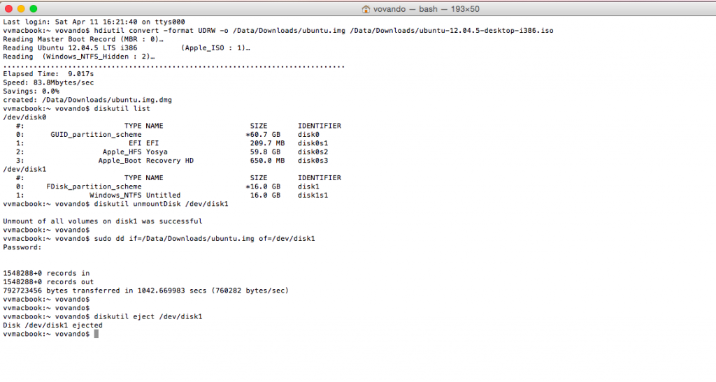 Bootable USB stick on OS X